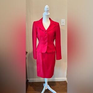 Woman’s red suit.